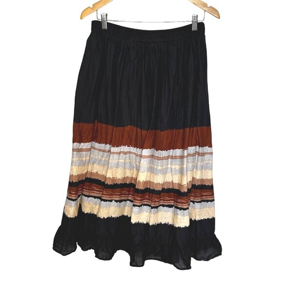 Vintage Western Maxi Skirt Medium Southwest Ruffle Elastic Waist Festival Fall - Picture 4 of 6